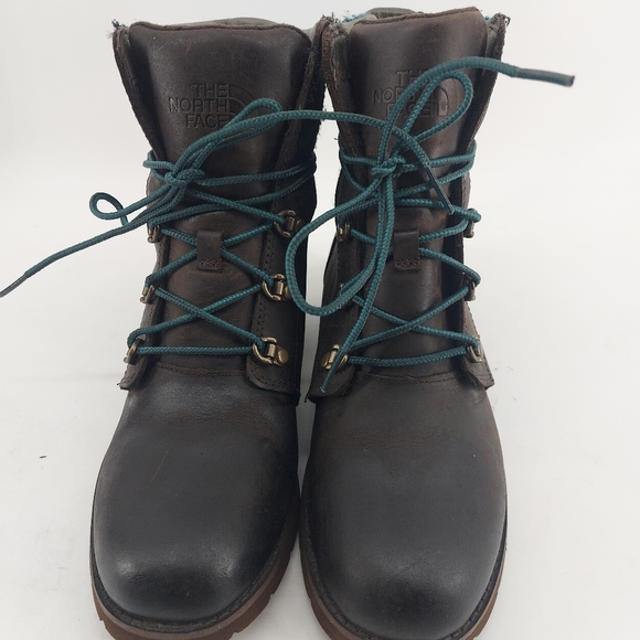 The North Face Women’s Size 6 Dark Brown Leather Knit Top Combat Boots - Picture 3 of 7